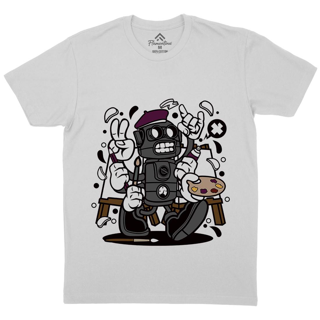 Painter Robot Mens Crew Neck T-Shirt Retro C182