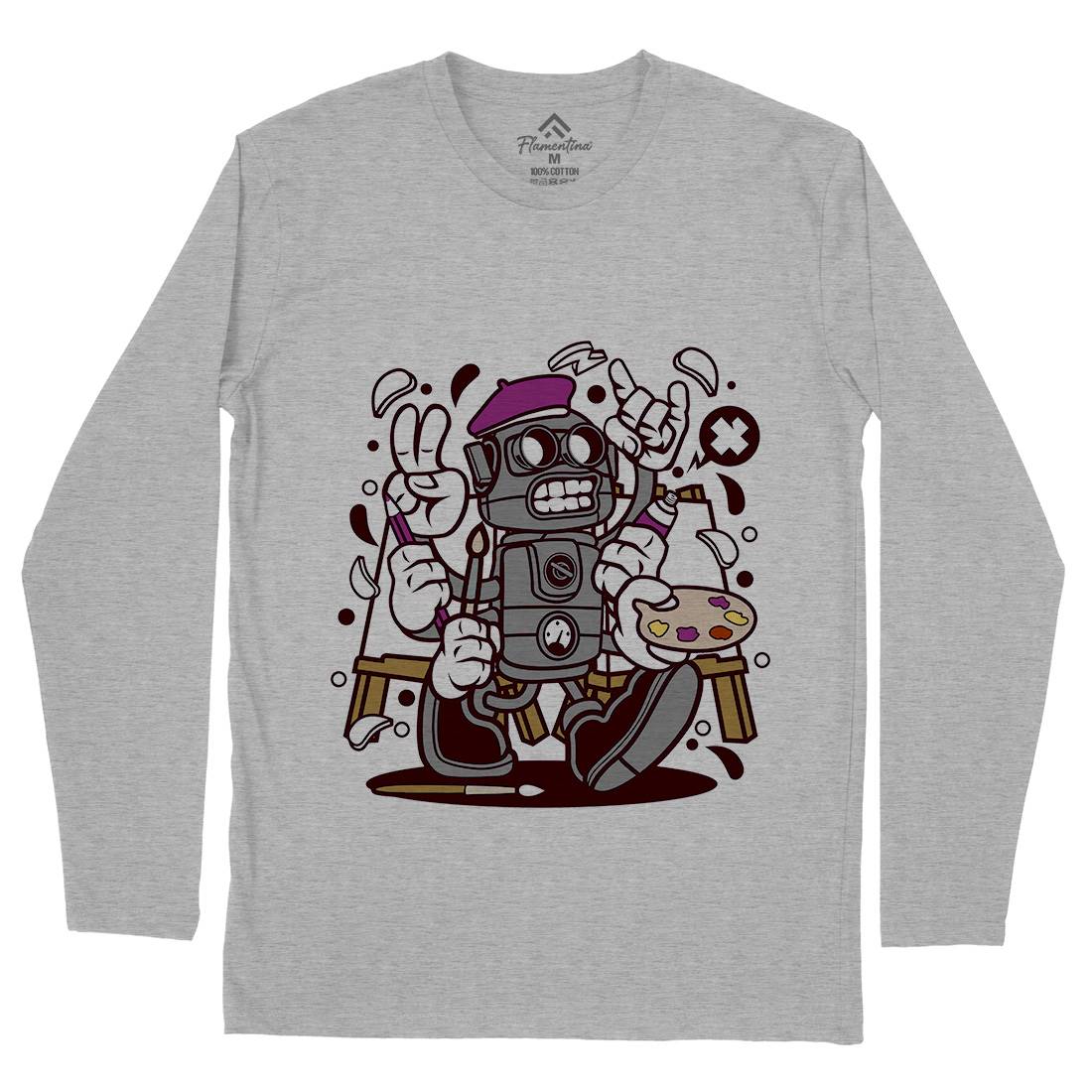 Painter Robot Mens Long Sleeve T-Shirt Retro C182