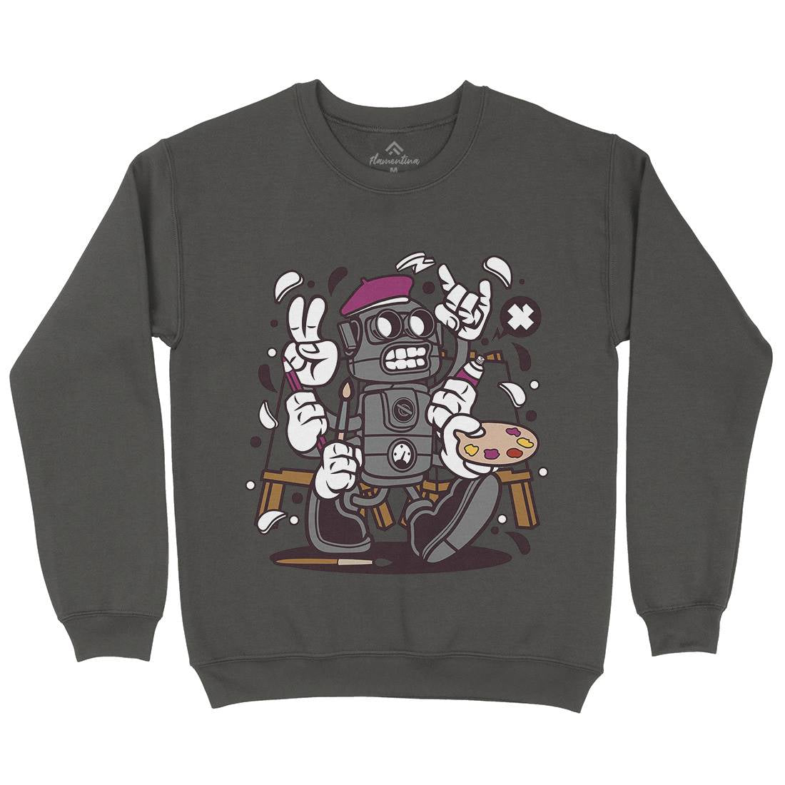 Painter Robot Kids Crew Neck Sweatshirt Retro C182