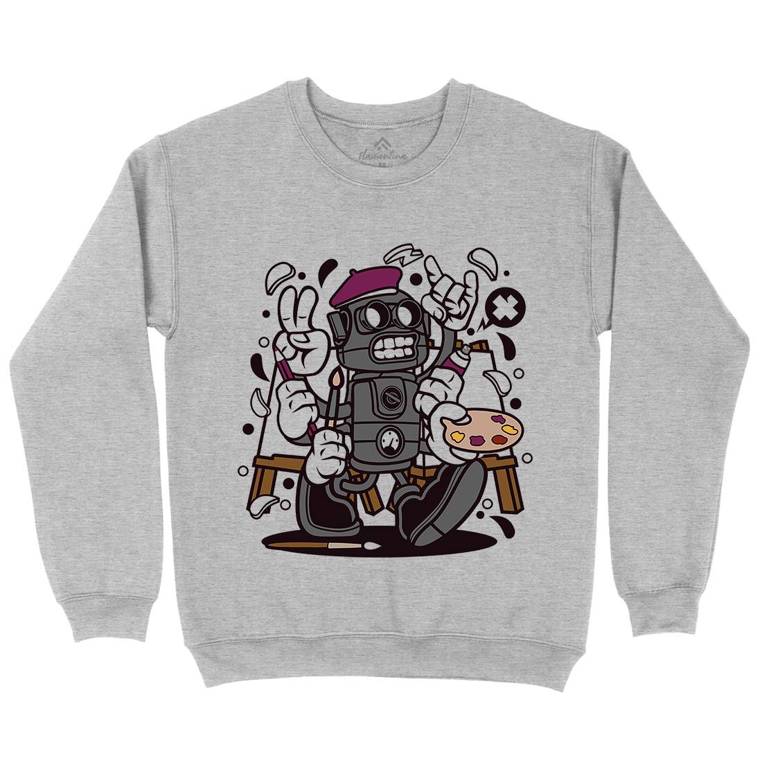 Painter Robot Mens Crew Neck Sweatshirt Retro C182