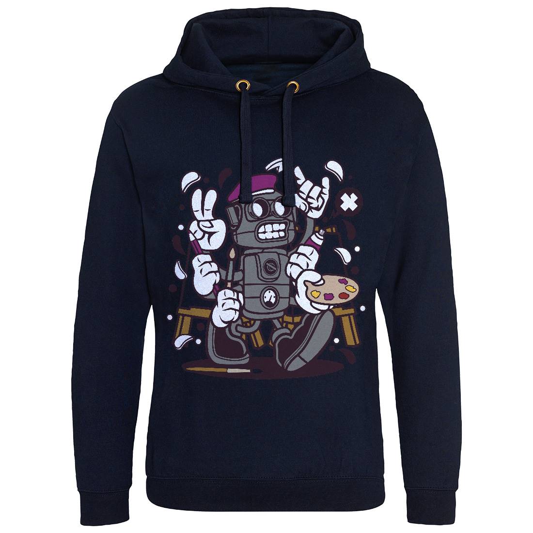 Painter Robot Mens Hoodie Without Pocket Retro C182
