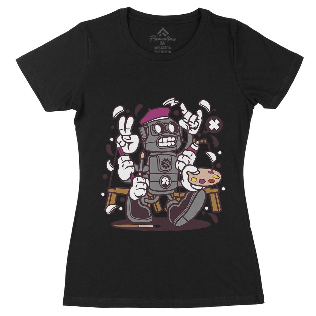 Painter Robot Womens Organic Crew Neck T-Shirt Retro C182