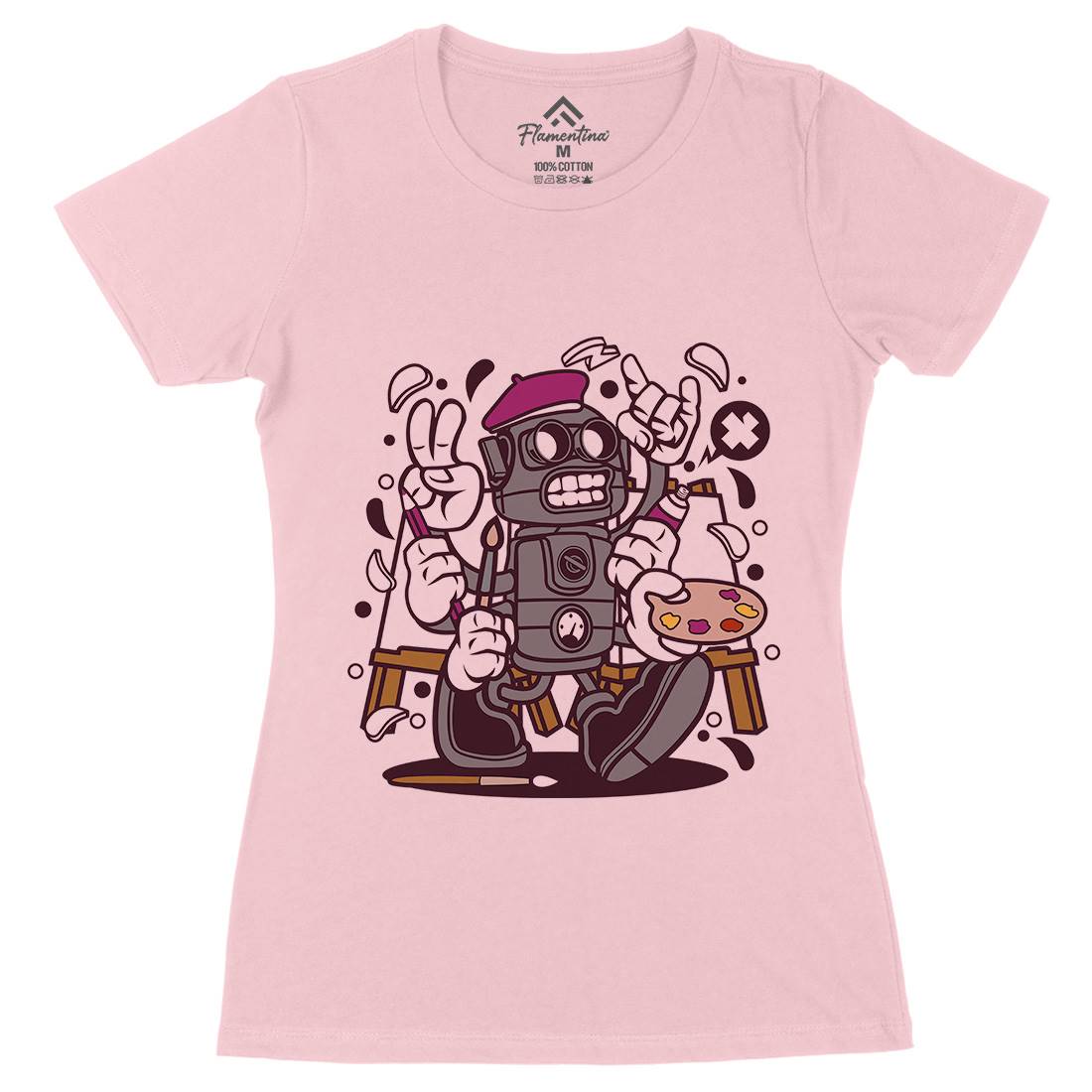 Painter Robot Womens Organic Crew Neck T-Shirt Retro C182