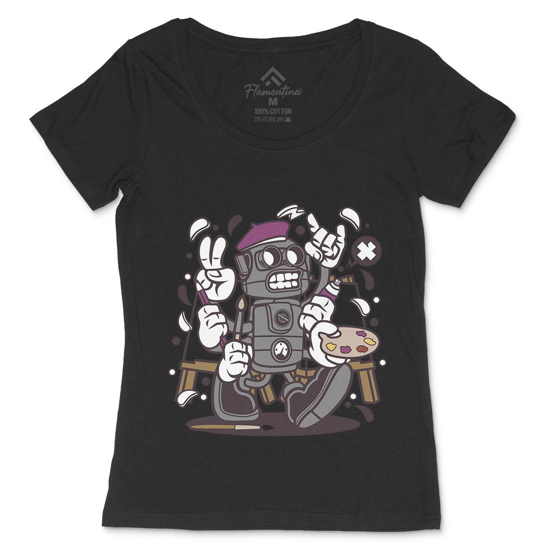 Painter Robot Womens Scoop Neck T-Shirt Retro C182