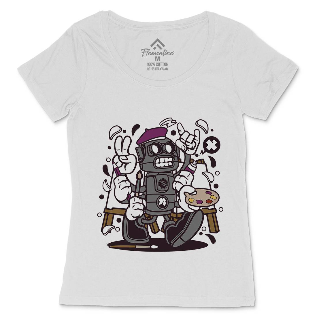 Painter Robot Womens Scoop Neck T-Shirt Retro C182