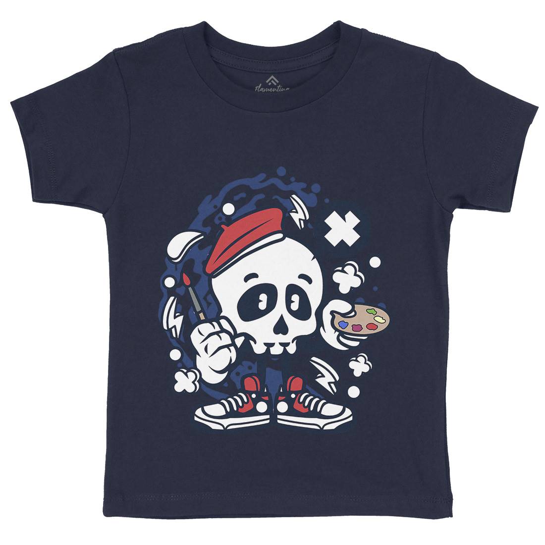 Painter Skull Kids Crew Neck T-Shirt Retro C183