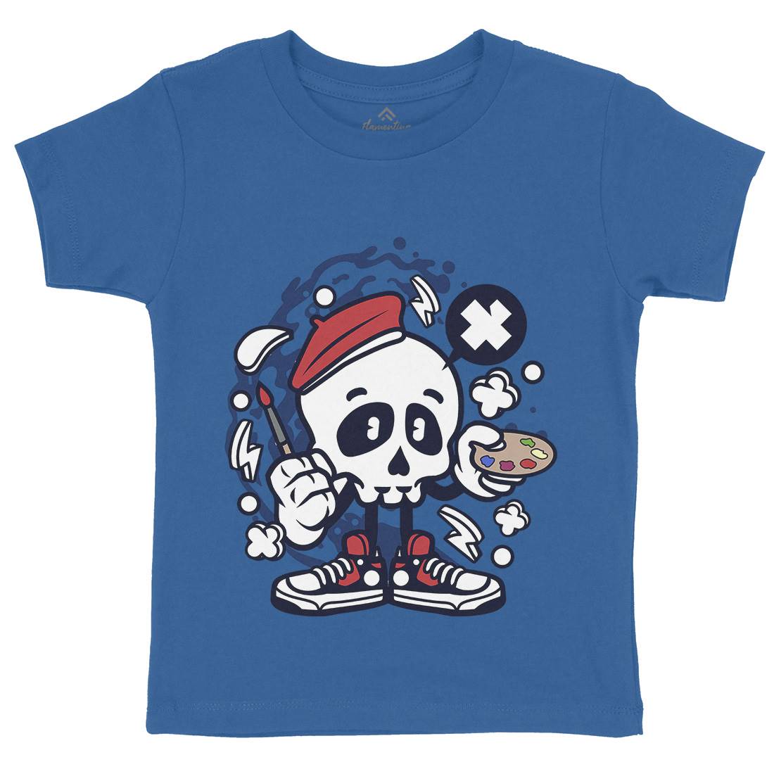 Painter Skull Kids Organic Crew Neck T-Shirt Retro C183