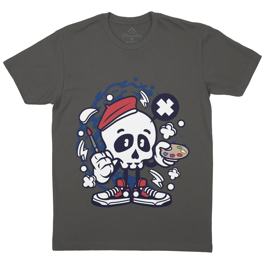 Painter Skull Mens Crew Neck T-Shirt Retro C183