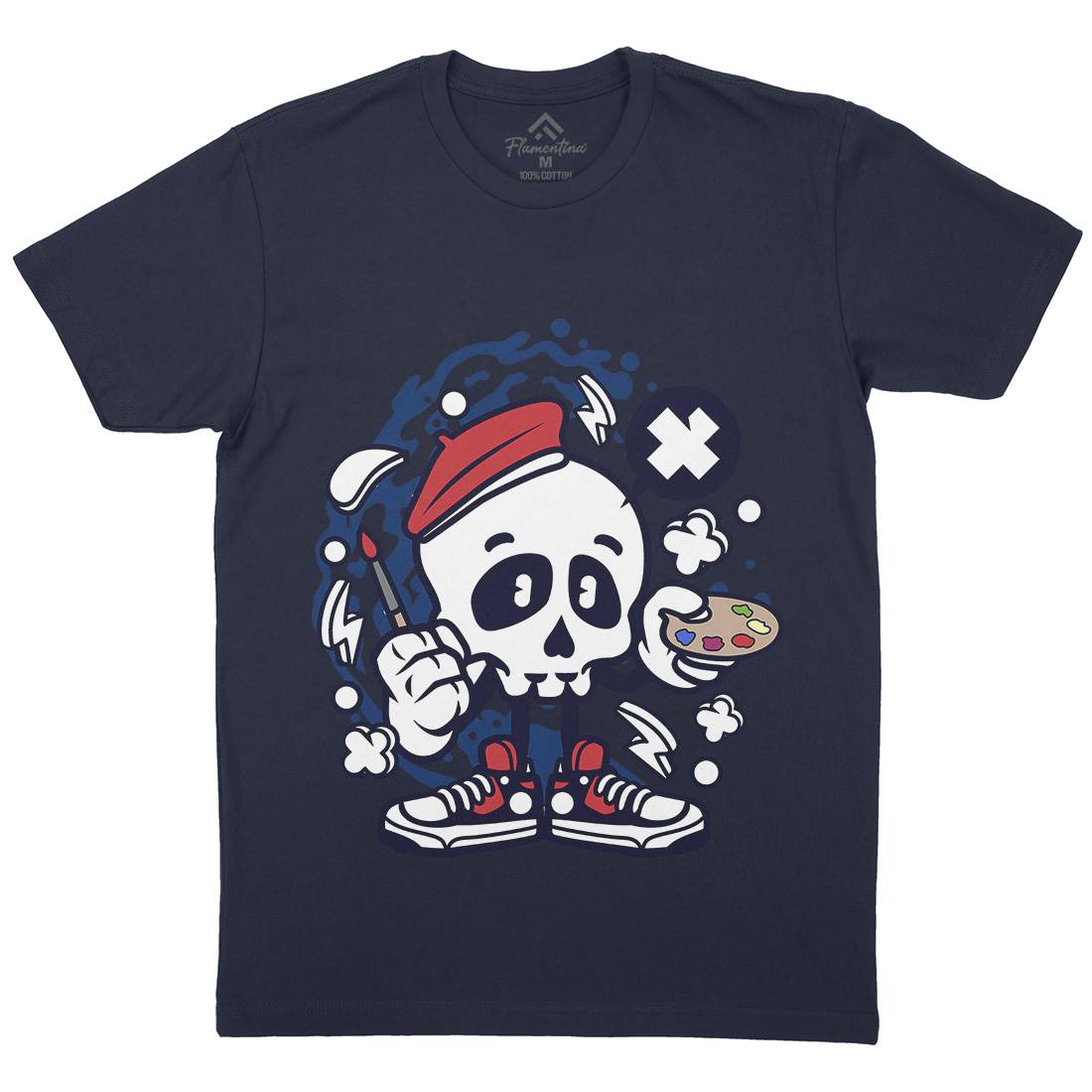 Painter Skull Mens Crew Neck T-Shirt Retro C183