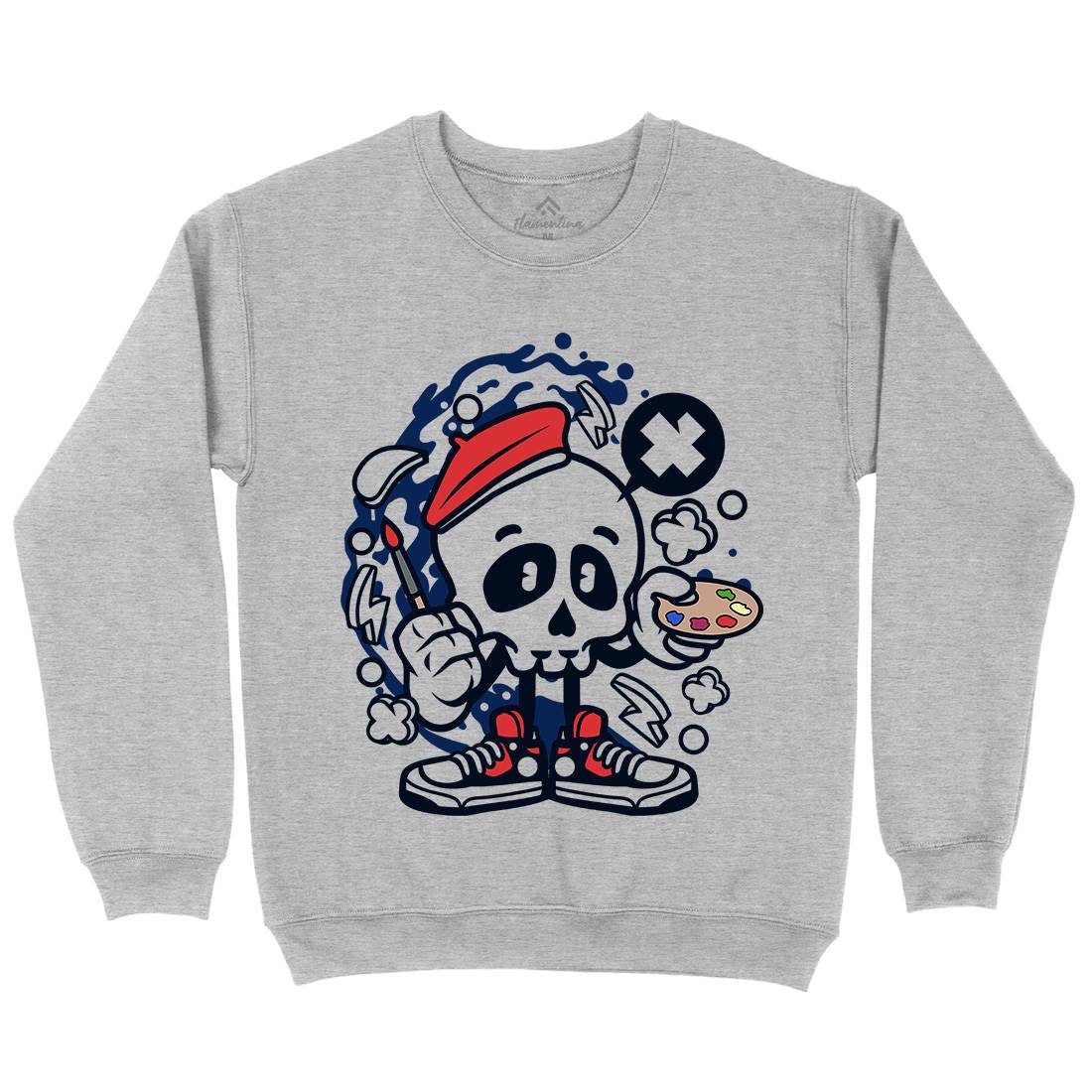 Painter Skull Kids Crew Neck Sweatshirt Retro C183