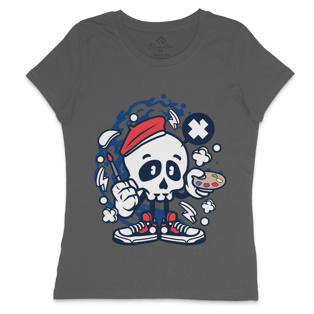 Painter Skull Womens Crew Neck T-Shirt Retro C183