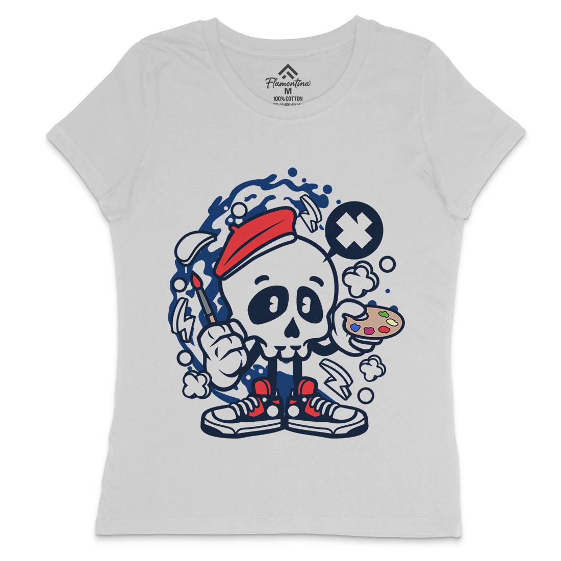 Painter Skull Womens Crew Neck T-Shirt Retro C183