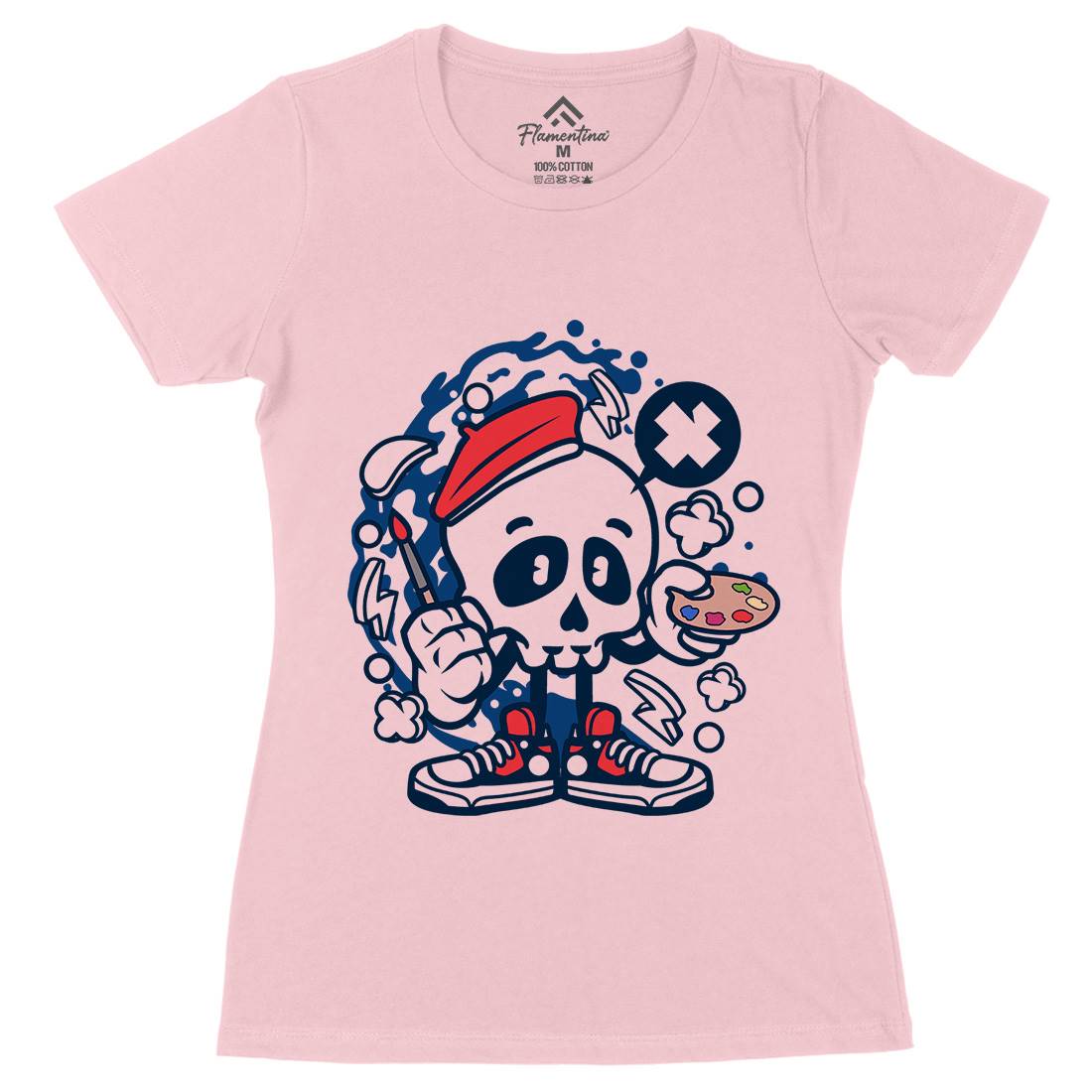 Painter Skull Womens Organic Crew Neck T-Shirt Retro C183