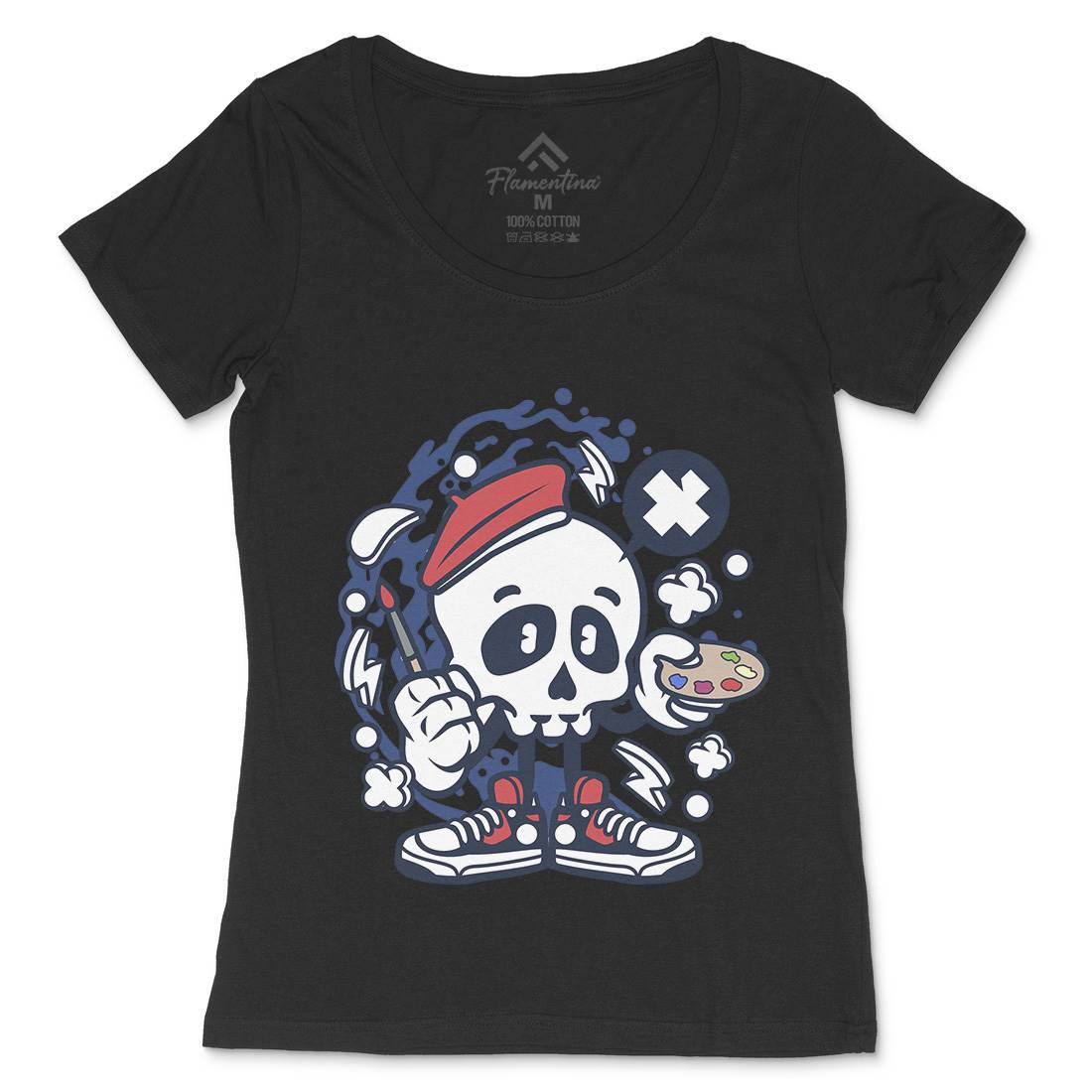 Painter Skull Womens Scoop Neck T-Shirt Retro C183