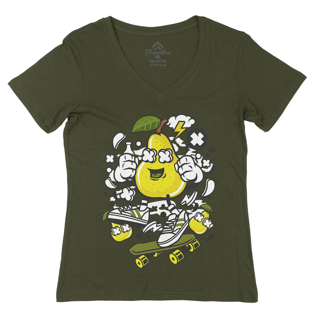 Pear Womens Organic V-Neck T-Shirt Food C186
