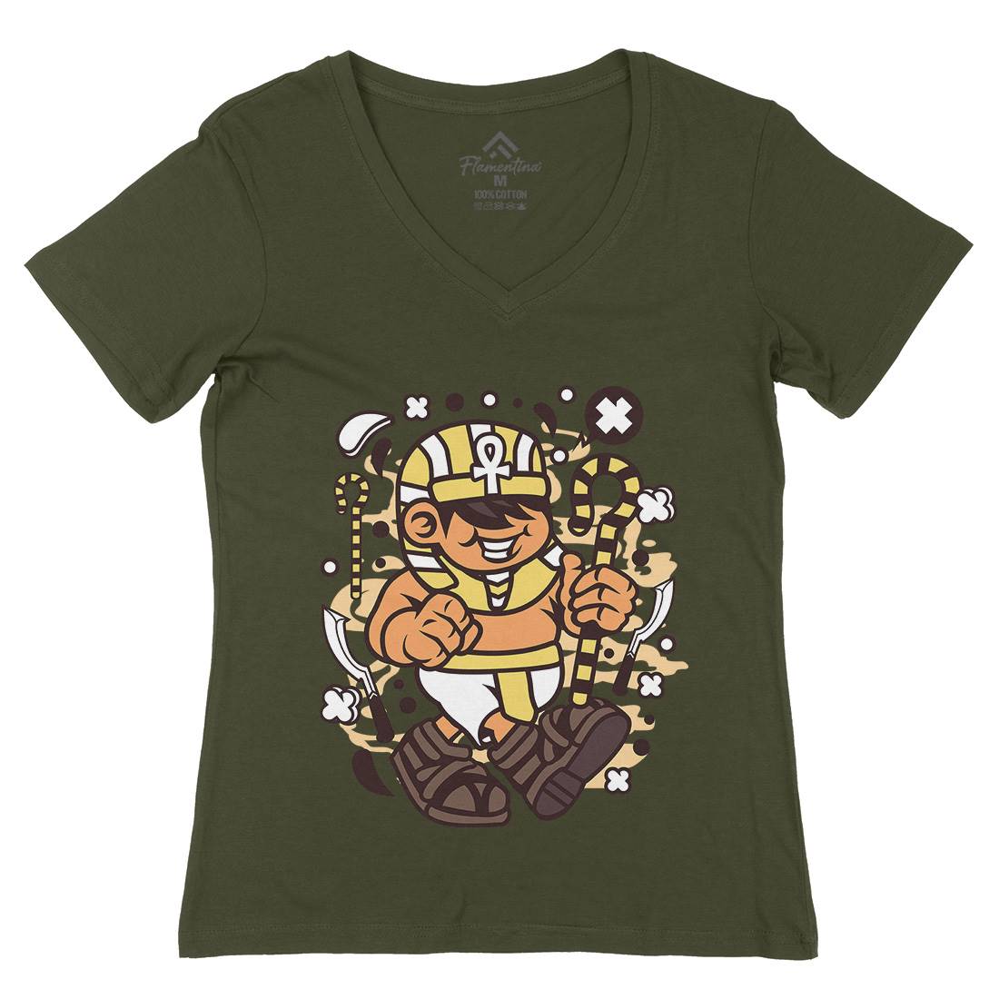 Pharaoh Kid Womens Organic V-Neck T-Shirt Religion C187