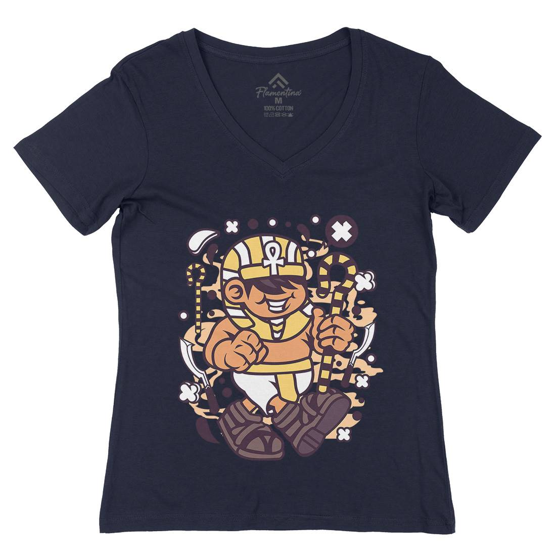Pharaoh Kid Womens Organic V-Neck T-Shirt Religion C187