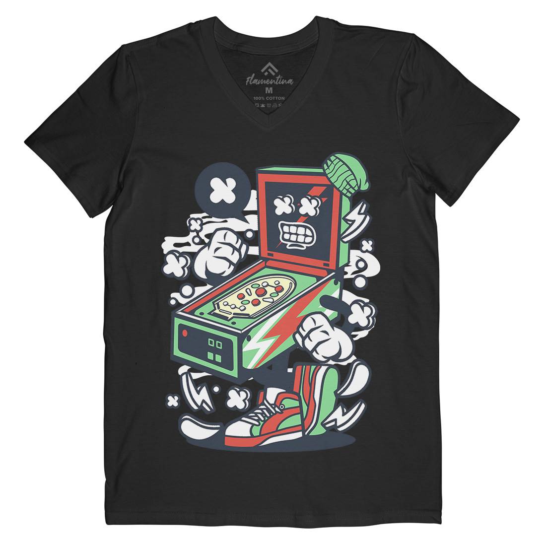 Pinball Mens Organic V-Neck T-Shirt Sport C189