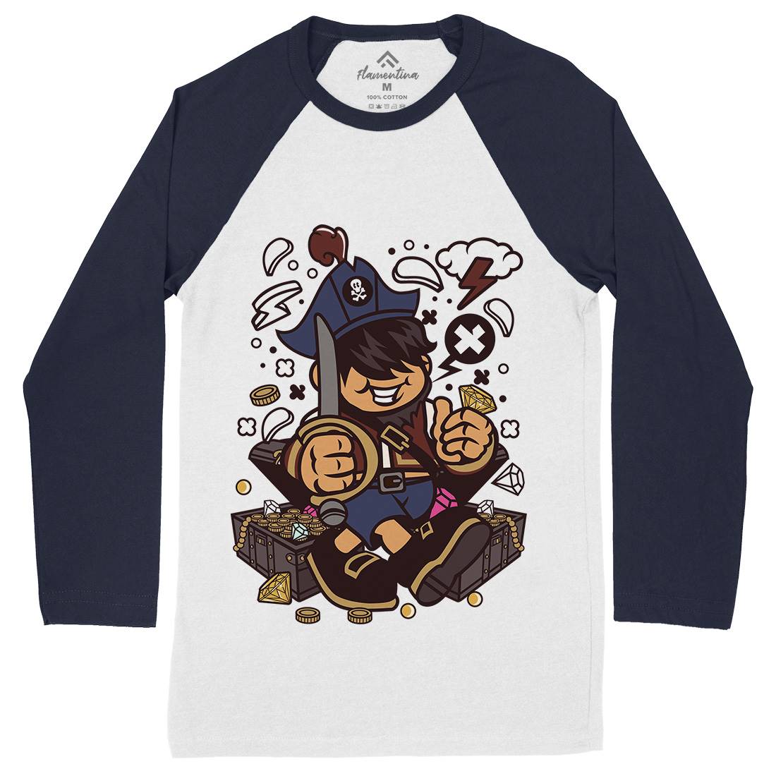Pirate Kid Mens Long Sleeve Baseball T-Shirt Navy C191
