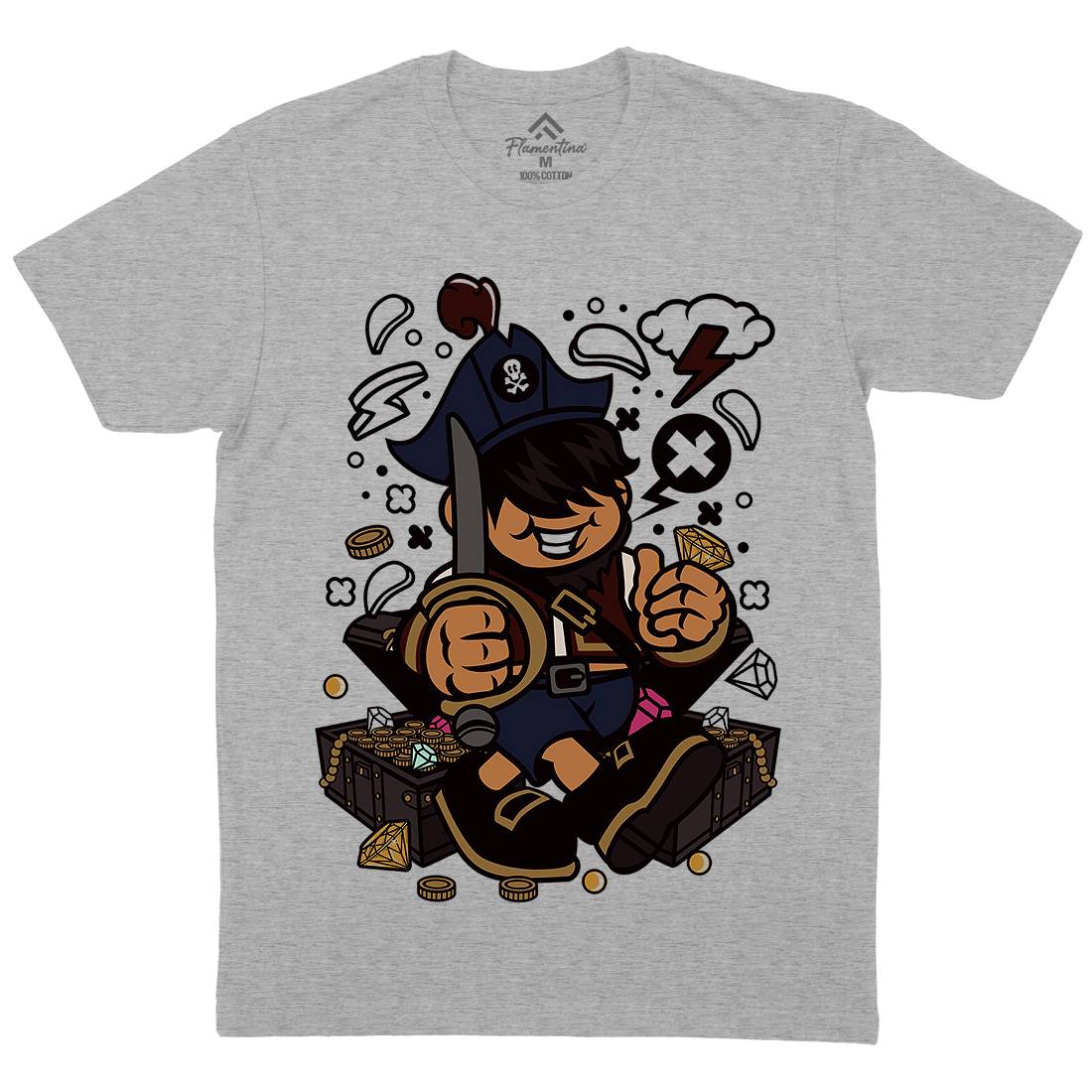 Pirate Kid Mens Crew Neck T-Shirt Navy C191