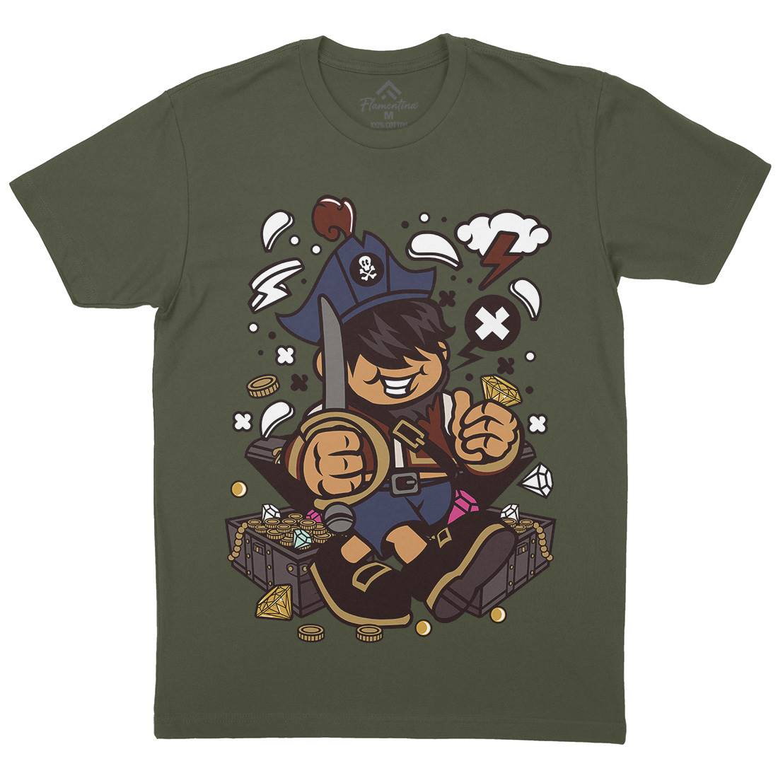 Pirate Kid Mens Crew Neck T-Shirt Navy C191