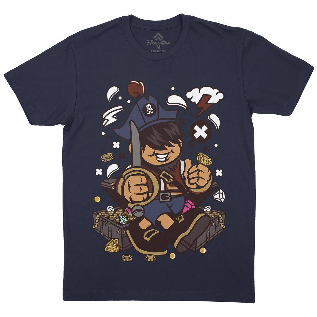 Pirate Kid Mens Crew Neck T-Shirt Navy C191