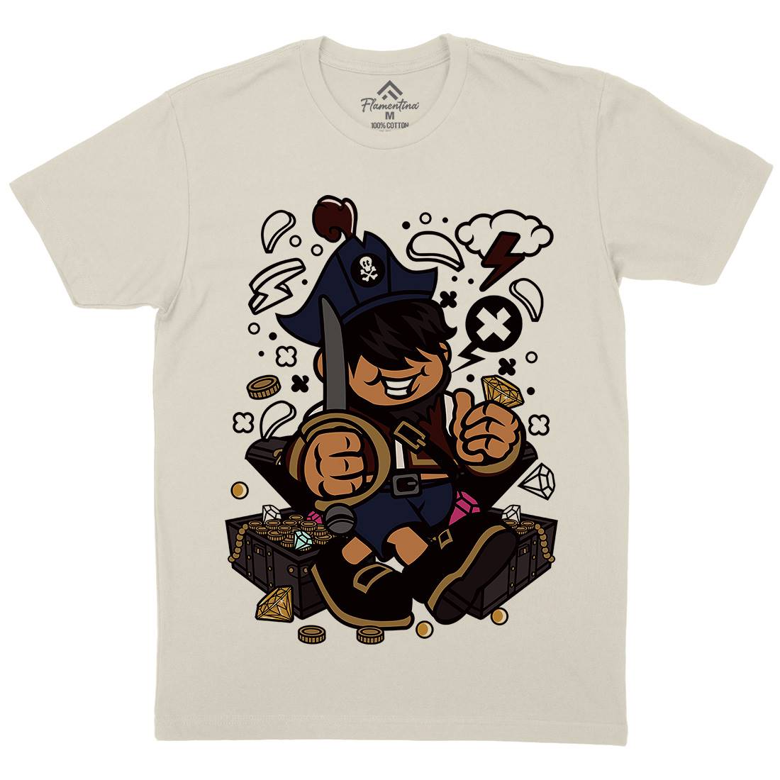 Pirate Kid Mens Organic Crew Neck T-Shirt Navy C191