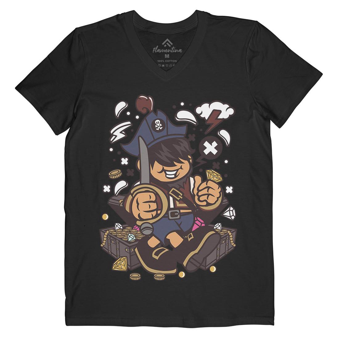 Pirate Kid Mens Organic V-Neck T-Shirt Navy C191