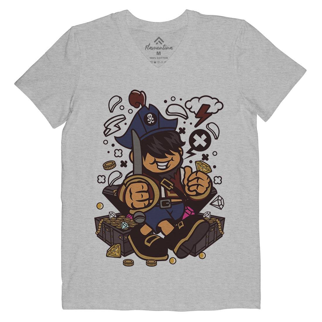 Pirate Kid Mens V-Neck T-Shirt Navy C191