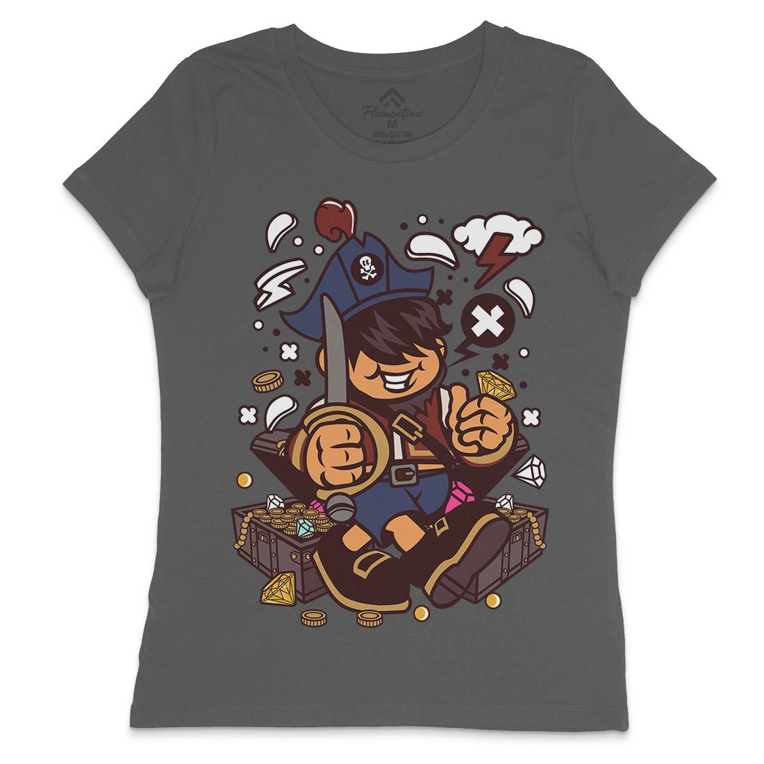 Pirate Kid Womens Crew Neck T-Shirt Navy C191