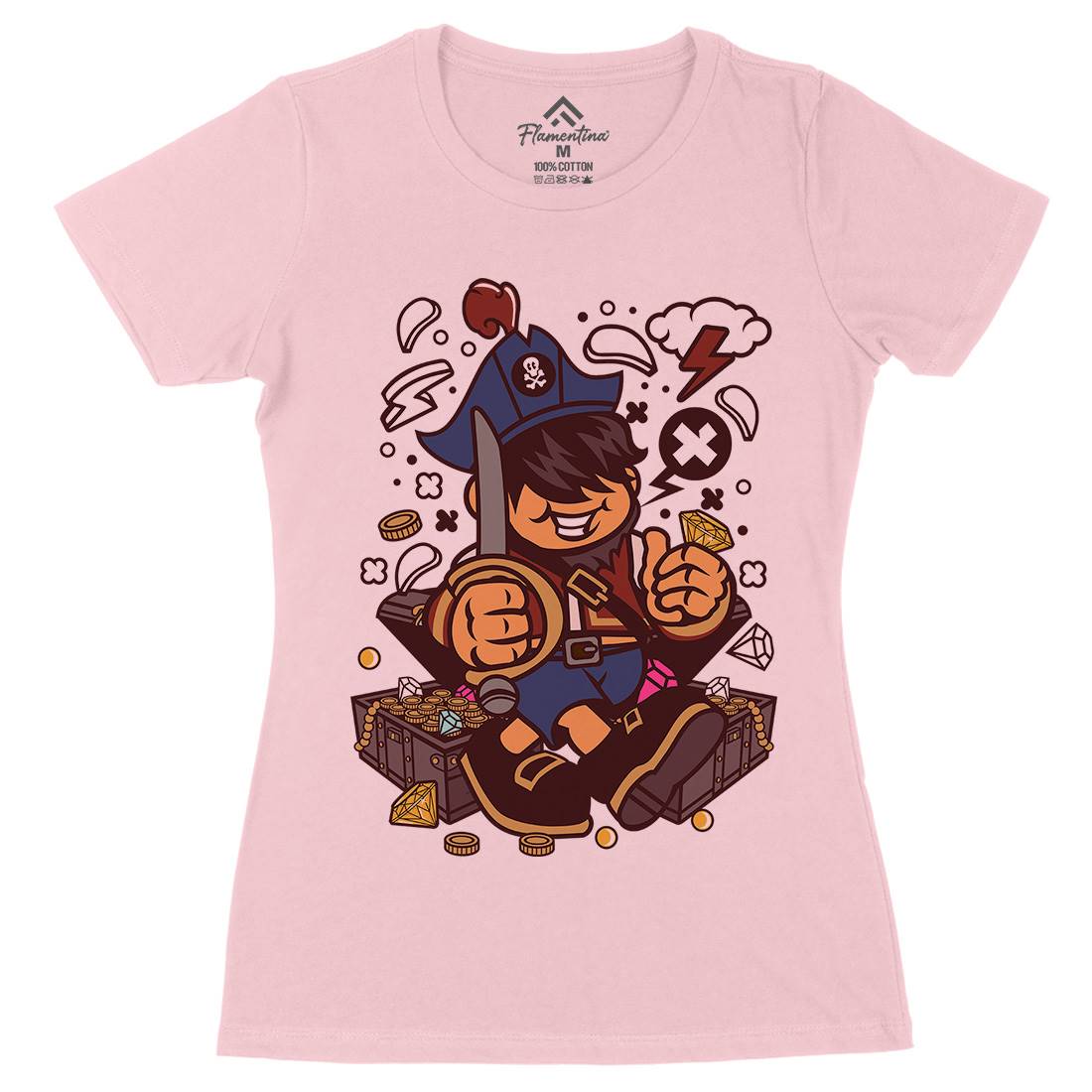 Pirate Kid Womens Organic Crew Neck T-Shirt Navy C191