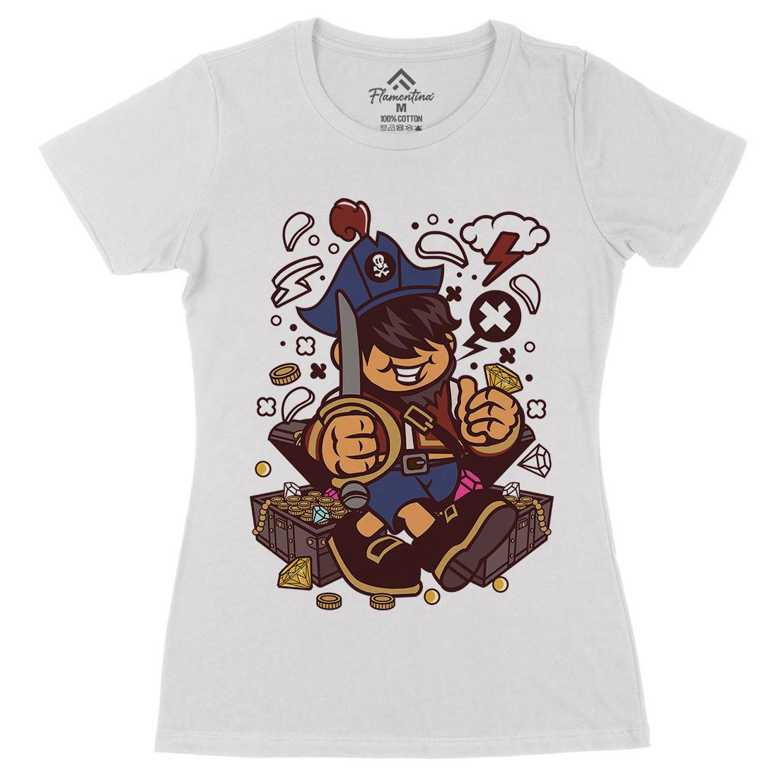 Pirate Kid Womens Organic Crew Neck T-Shirt Navy C191
