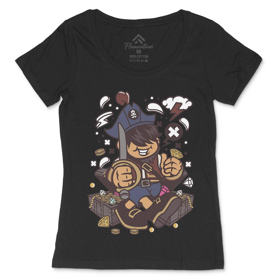 Pirate Kid Womens Scoop Neck T-Shirt Navy C191