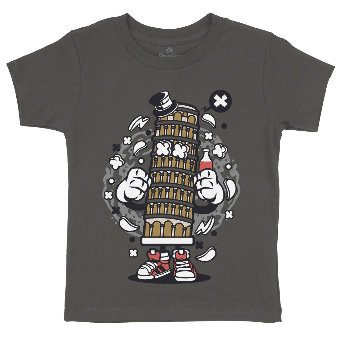 Pisa Tower Kids Organic Crew Neck T-Shirt Retro C192