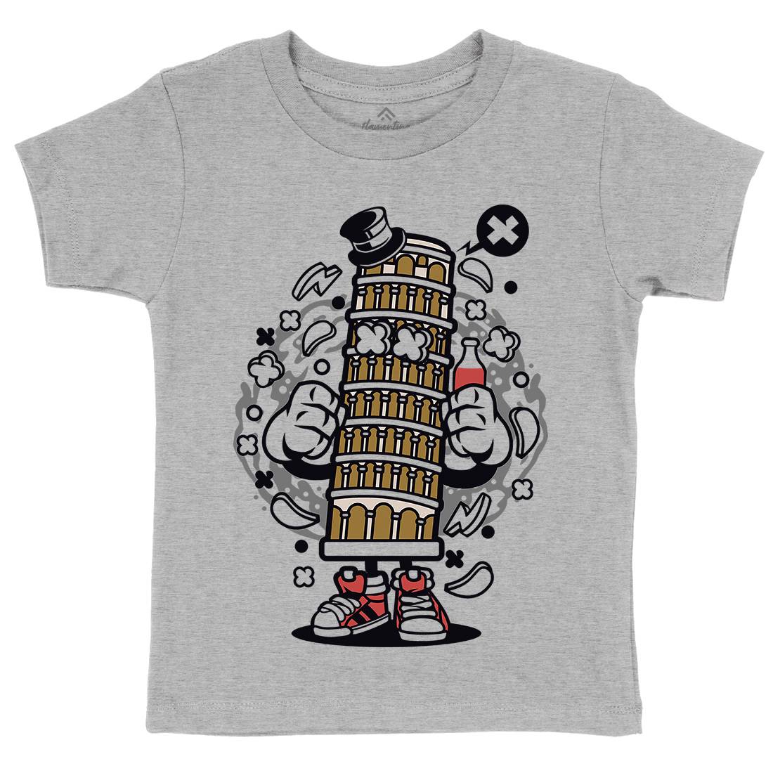 Pisa Tower Kids Organic Crew Neck T-Shirt Retro C192