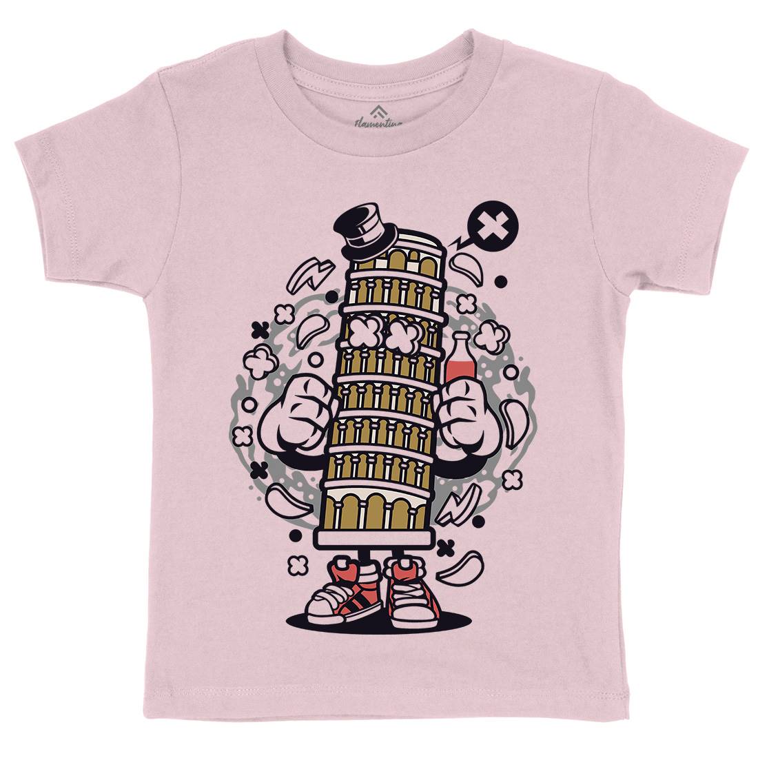 Pisa Tower Kids Crew Neck T-Shirt Retro C192
