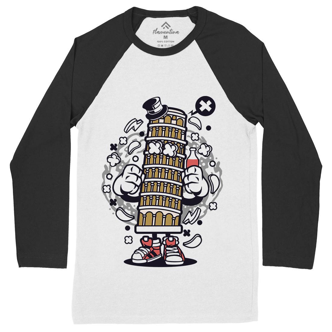 Pisa Tower Mens Long Sleeve Baseball T-Shirt Retro C192