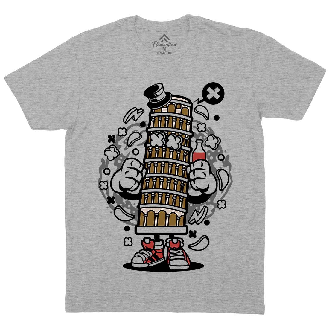 Pisa Tower Mens Organic Crew Neck T-Shirt Retro C192