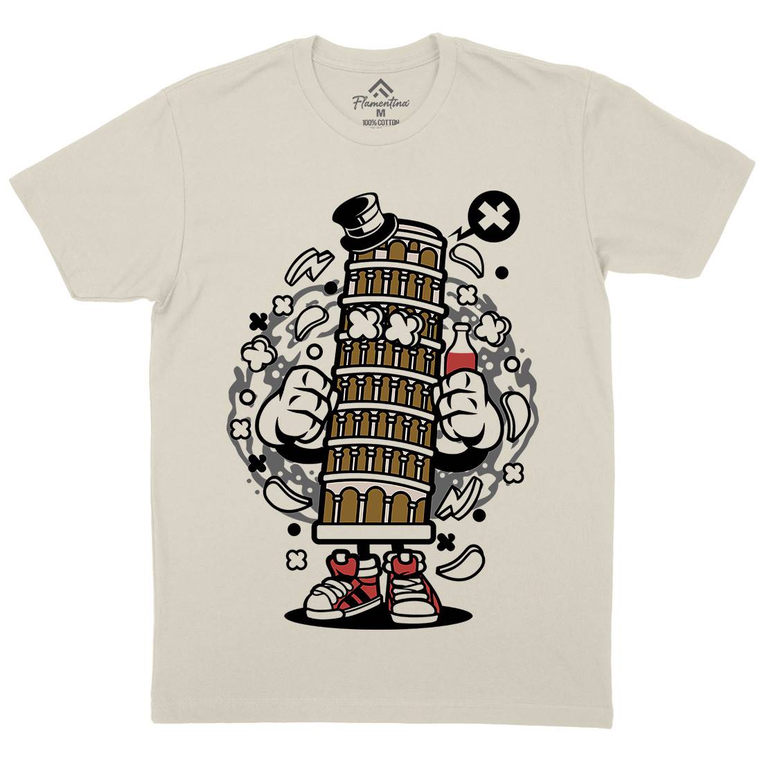 Pisa Tower Mens Organic Crew Neck T-Shirt Retro C192