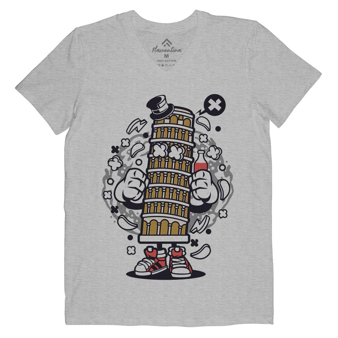 Pisa Tower Mens Organic V-Neck T-Shirt Retro C192