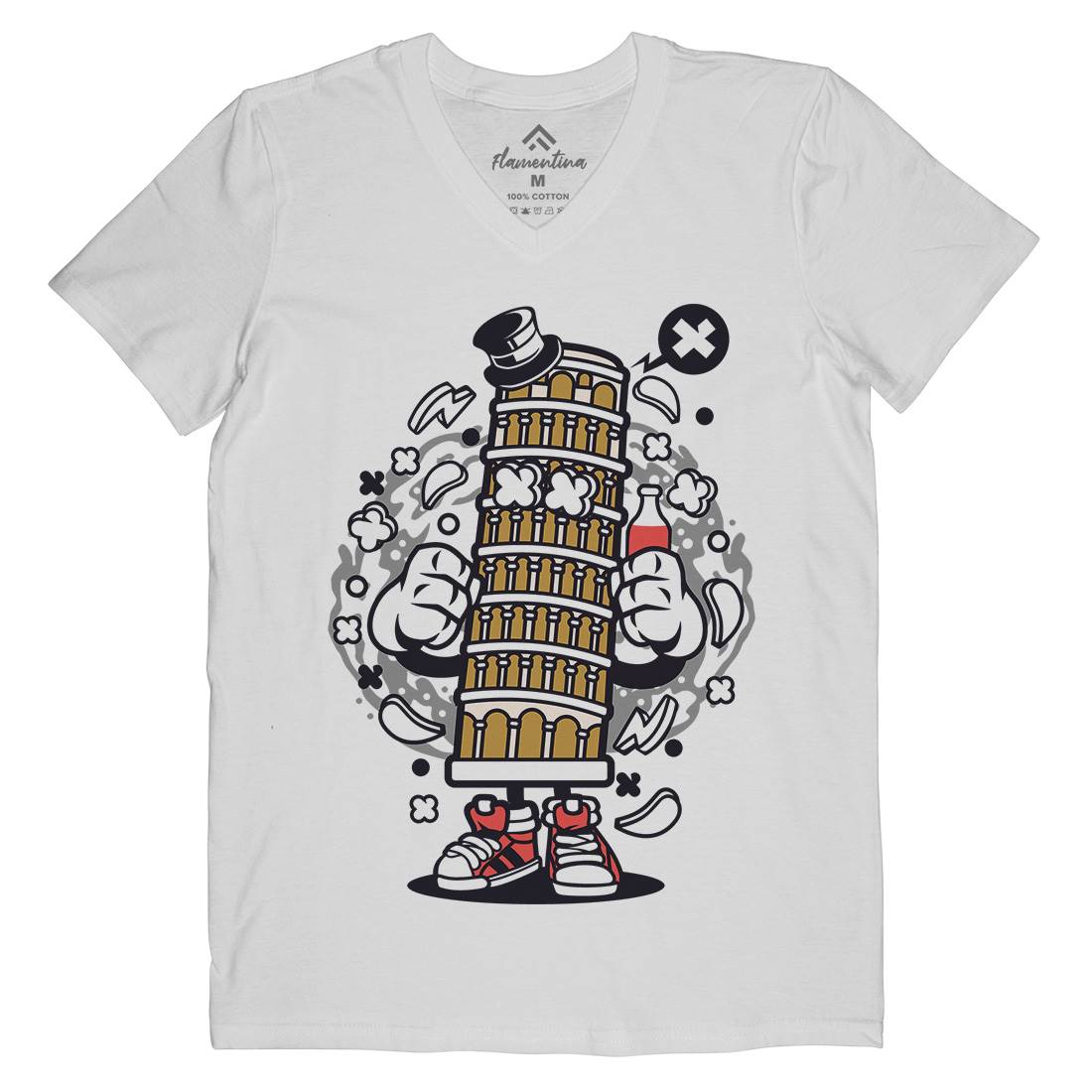 Pisa Tower Mens Organic V-Neck T-Shirt Retro C192