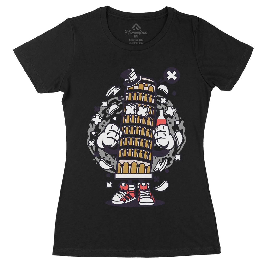 Pisa Tower Womens Organic Crew Neck T-Shirt Retro C192