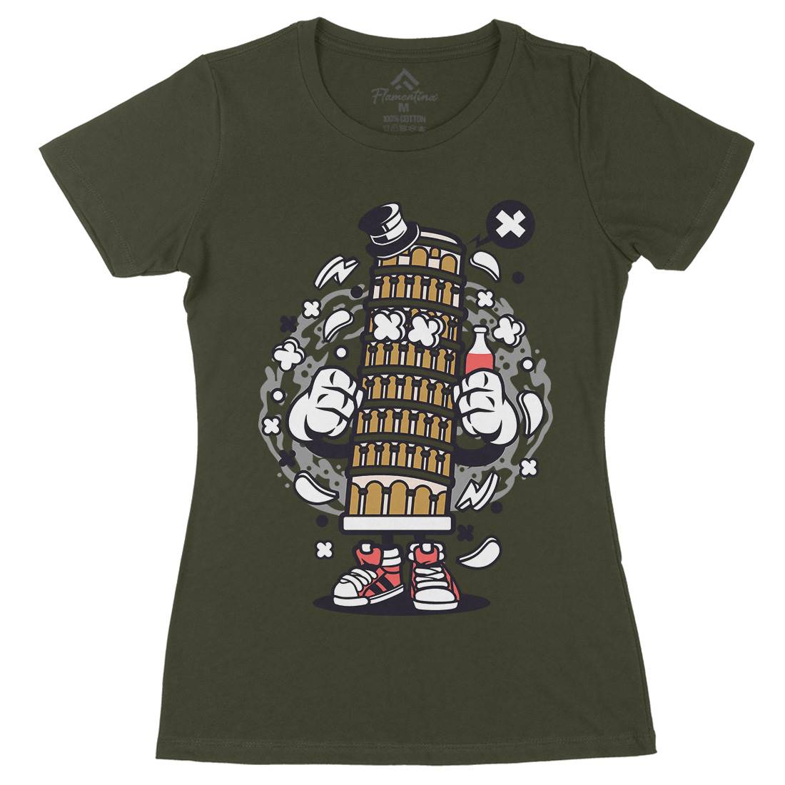 Pisa Tower Womens Organic Crew Neck T-Shirt Retro C192