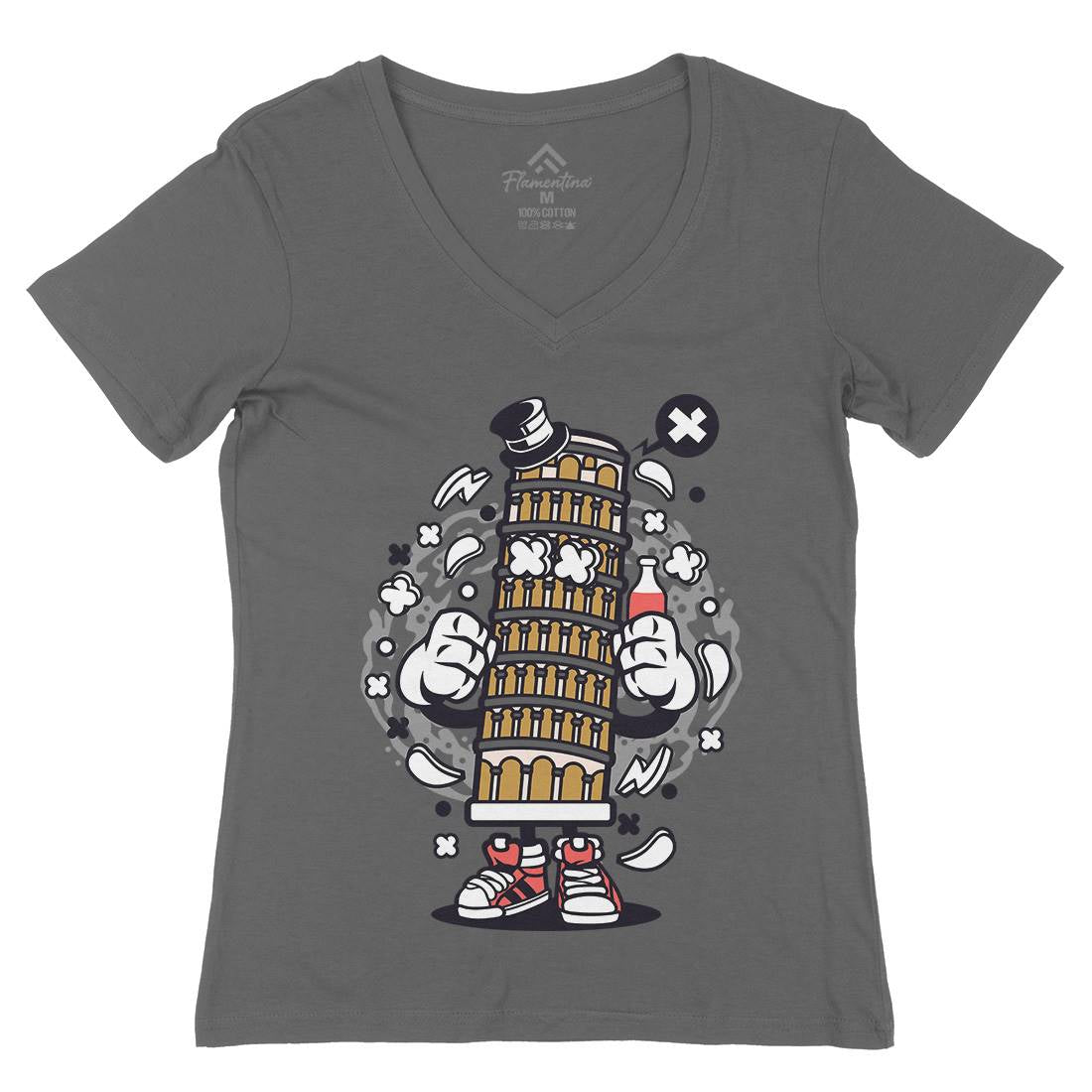 Pisa Tower Womens Organic V-Neck T-Shirt Retro C192