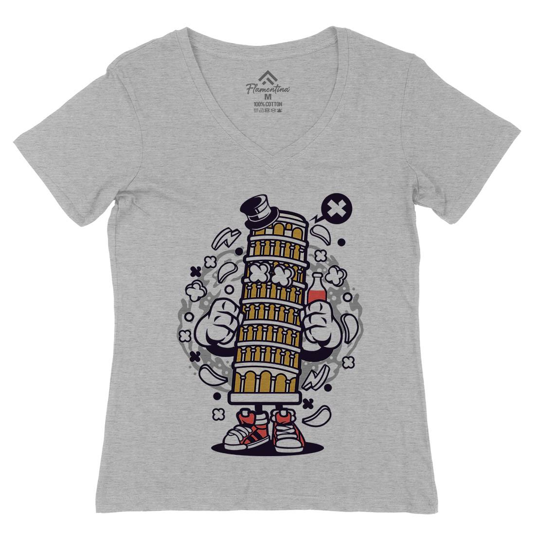 Pisa Tower Womens Organic V-Neck T-Shirt Retro C192