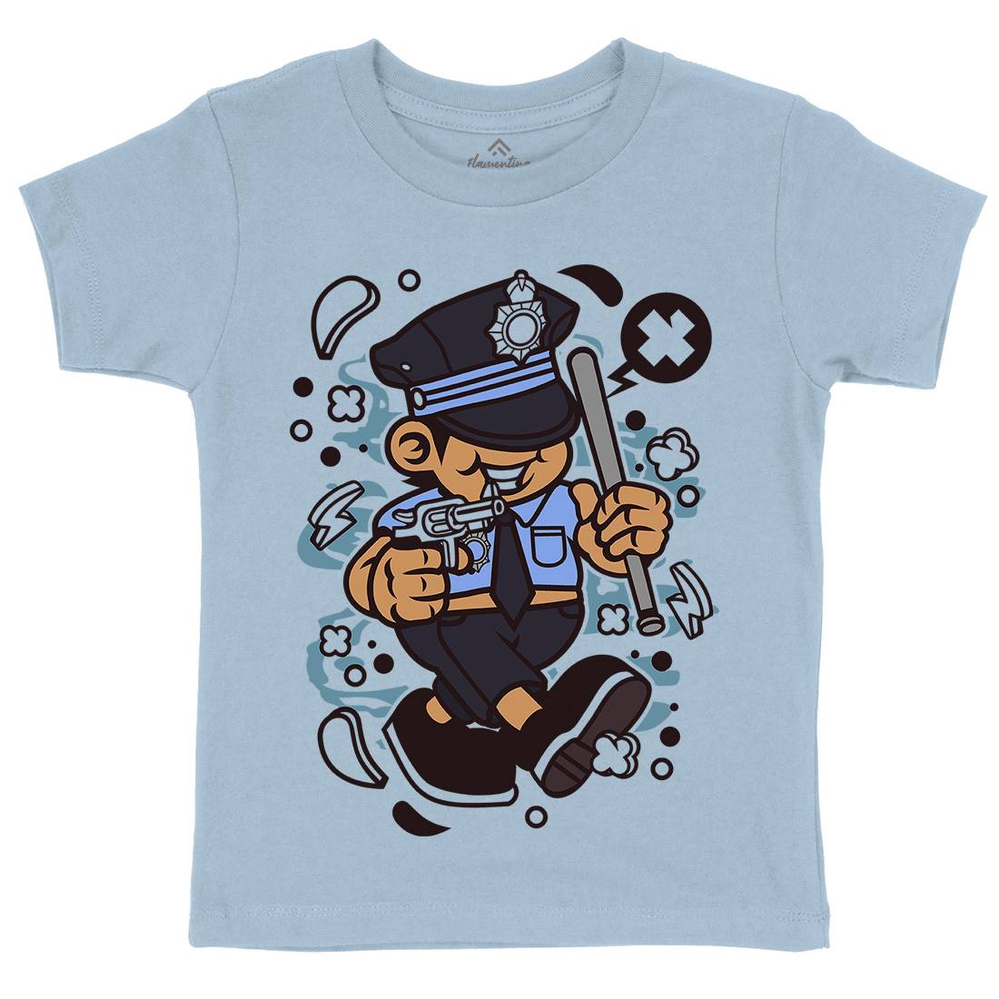 Police Kid Kids Crew Neck T-Shirt Retro C196