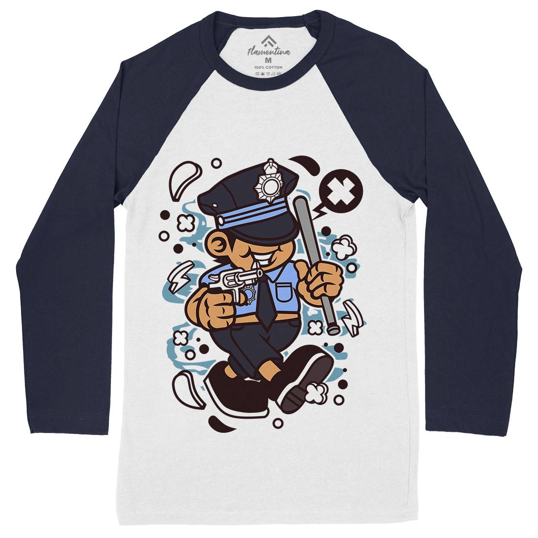 Police Kid Mens Long Sleeve Baseball T-Shirt Retro C196