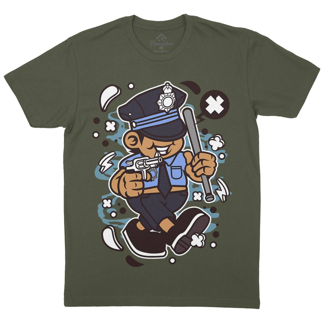 Police Kid Mens Organic Crew Neck T-Shirt Retro C196