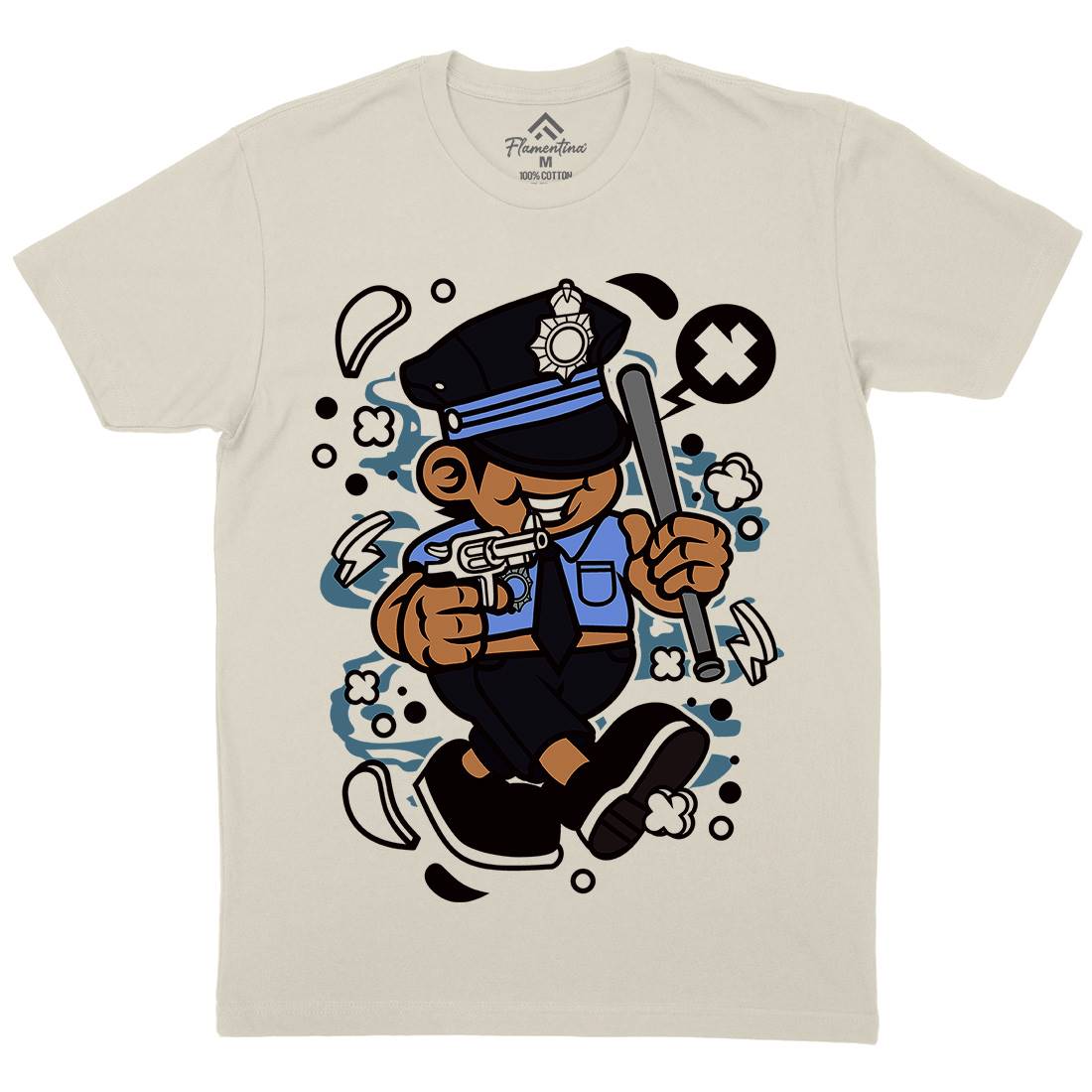Police Kid Mens Organic Crew Neck T-Shirt Retro C196