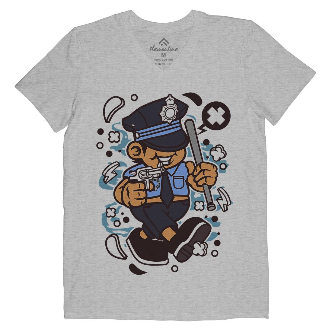 Police Kid Mens Organic V-Neck T-Shirt Retro C196